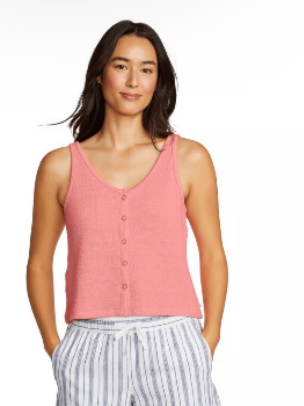 Eddie Bauer beachy slub button down tank top pink grapefruit NEW NWT
